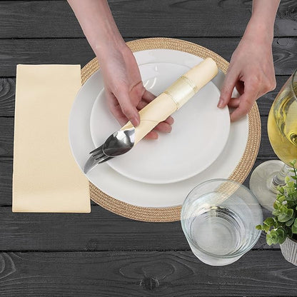 AMERICAN HOMESTEAD Paper Napkins - Ivory Disposable Linen-Like Dinner Napkins - Restaurant-Quality Table Serviettes for Weddings, Parties, and Events - 15.75" x 15.75" - 50 Count