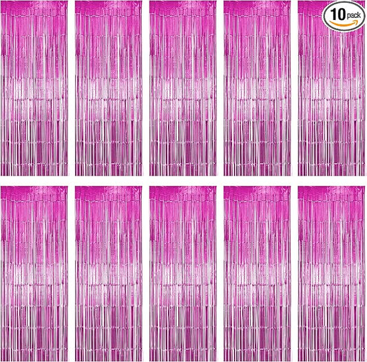 10 Pack Pink Fringe Backdrop, Pink Tinsel Backdrop Curtains, Party Decorations Supplies for Birthday, Holidays, Parties & More