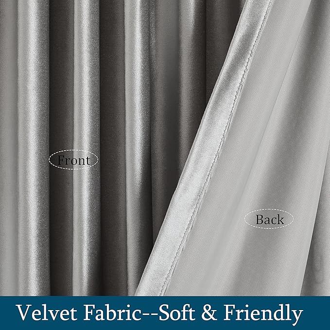 PRIMROSE Light Grey Curtains 63 inch for Living Room,2 Panels Drapes Blackout Rod Pocket Back Tab Window Treatment Room Darkening Thick Decorative Curtains for Bedroom