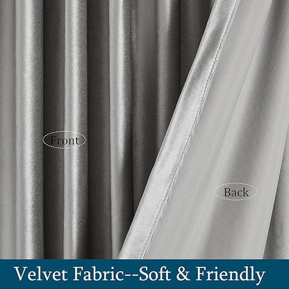 PRIMROSE Light Grey Curtains 63 inch for Living Room,2 Panels Drapes Blackout Rod Pocket Back Tab Window Treatment Room Darkening Thick Decorative Curtains for Bedroom