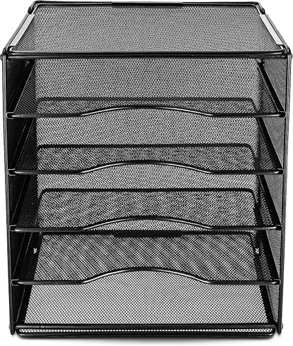 Amazon Basics 5-Tier Mesh Desk Organizer, File Holder, Paper Sorter for Office Supplies, Mail, Documents, 13.6 x 9.5 x 12.8 inches, Black