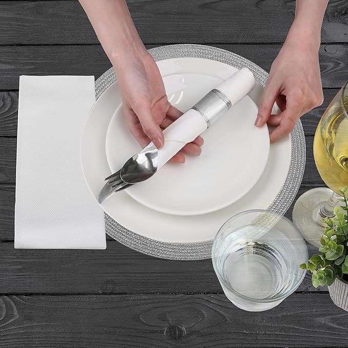 AMERICAN HOMESTEAD Paper Napkins - White Disposable Linen-Like Dinner Napkins - Restaurant-Quality Table Serviettes for Weddings, Parties, and Events - 15.75" x 15.75" - 50 Count
