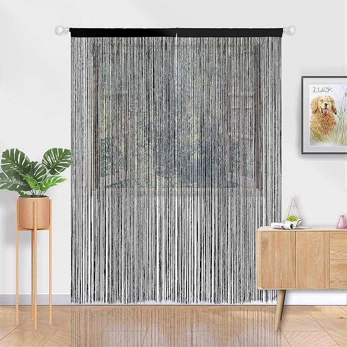 YIIBAII Door String Curtains Fringe Door Curtains for Doorways Window Room Decoration Living Room Divider(39"x110", Blcak)