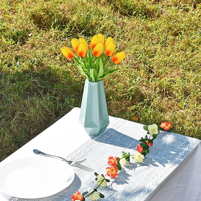ONLY ART Artificial Sunset Tulips 20 Pcs – 13.5 Inch PU Faux Flowers with Bendable Stems for Home Décor, Wedding Centerpieces, DIY Floral Arrangements, Table Decorations