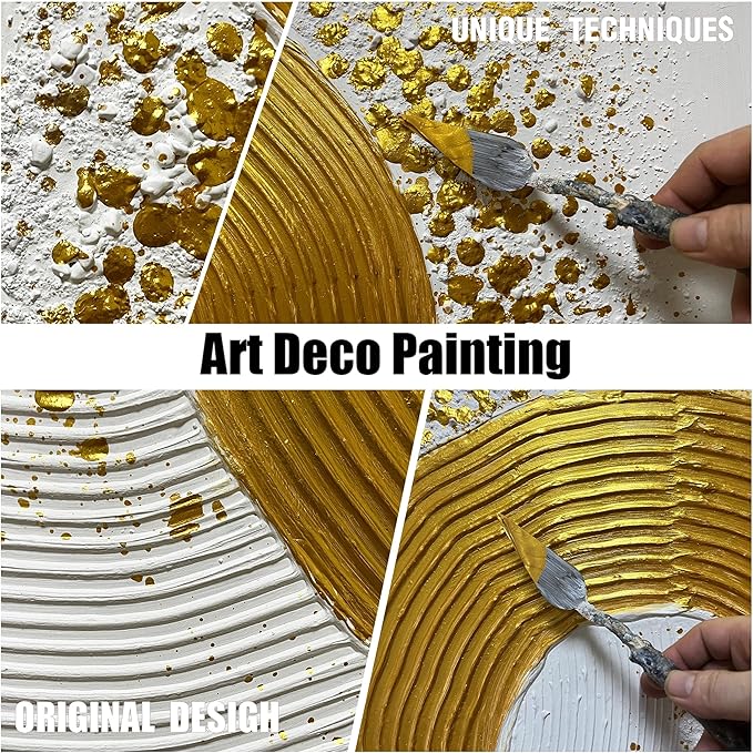 White and Gold Wall Decor for Living Room Abstract Circle Painting Wall Art for Dining Room Modern Art Wall Decor for Office Size 24 x 47 Inch