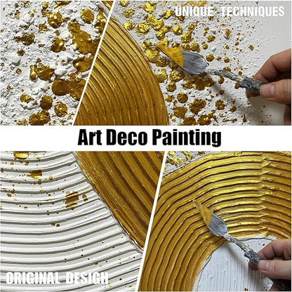 White and Gold Wall Decor for Living Room Abstract Circle Painting Wall Art for Dining Room Modern Art Wall Decor for Office Size 24 x 47 Inch