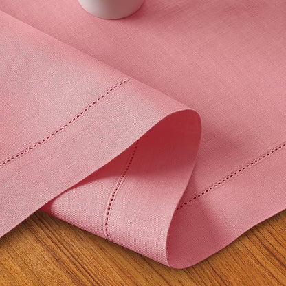 D'Moksha Homes Linen Dusty Pink Table Runner 84 Inches Long - 100% Pure Linen Table Runner 14 x 84 Inch for Winter, Christmas, Holiday - Classic Hemstitch