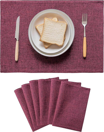 Home Brilliant Red Placemats for Holiday Linen Placemats Heat Resistant Dining Table Mats Kitchen Place Mats Dinner Christmas Decor, Set of 6, Wine Red