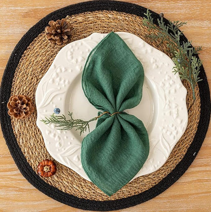 Cheesecloth Napkins 17x17 Inches Cloth Napkins Handmade Washable for Lunch Dinner Wedding Baby Bridal Shower Party Rustic Boho Decorations Bulk Set of 6 Emerald Green