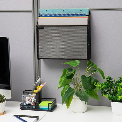 Mind Reader Vertical File Storage, Desktop Organizer, Wall Mount, Office, Metal Mesh, 12.5"L x 3.75"W x 11.5"H, Black
