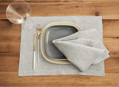 Solino Home Linen Cloth Napkins Set of 4-100% Pure Linen Oyster Grey Dinner Napkins 20 x 20 Inch for Fall, Autumn, Thanksgiving, Holiday - Athena, Handcrafted and Machine Washable