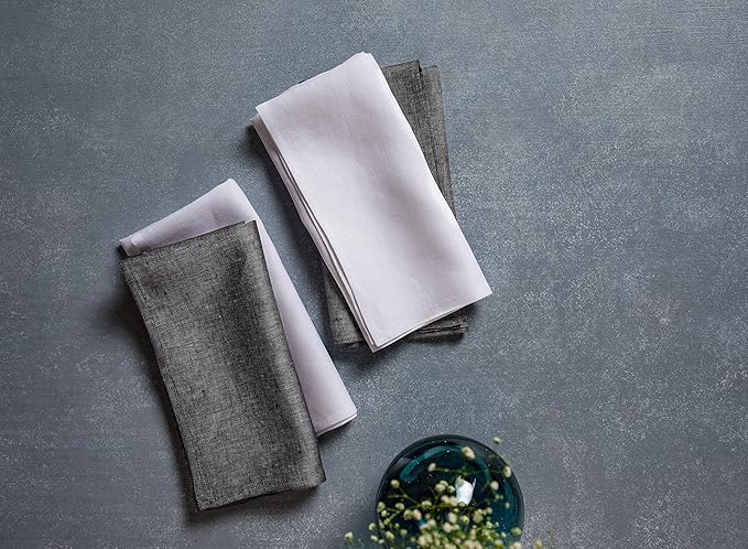 Solino Home Linen Napkins Set of 4 - 100% Pure Linen Charcoal Grey Dinner Napkins Cloth 20 x 20 Inch for Fall, Autumn, Winter, Thanksgiving - Athena, Handcrafted and Machine Washable